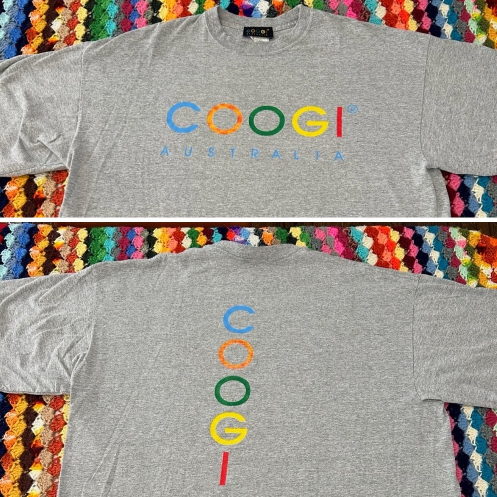 Vintage COOGI Australia USA Made Heather Rainbow Multi Logo Tee Unisex 9…